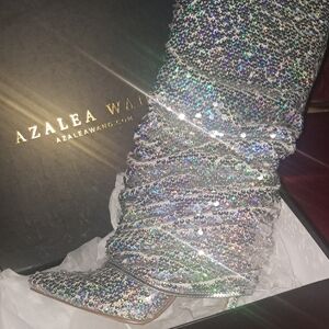 Azalea Wang Nebula Silver Sequin Heeled Boots